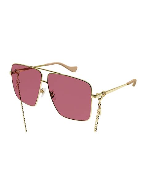 gucci aviators chain|Gucci Square Metal & Acetate Sunglasses w/ Chain Strap.